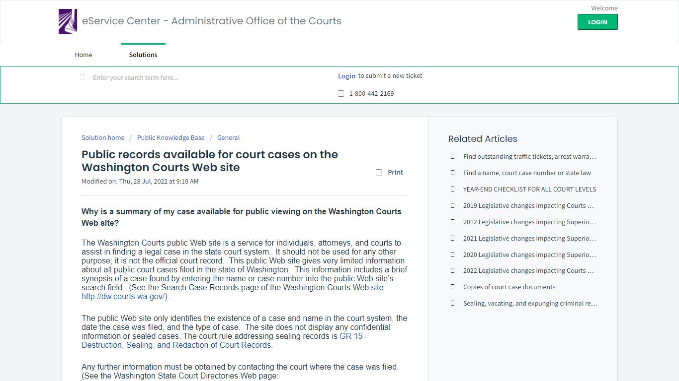 Public records available for court cases on the Washington Courts Web ...